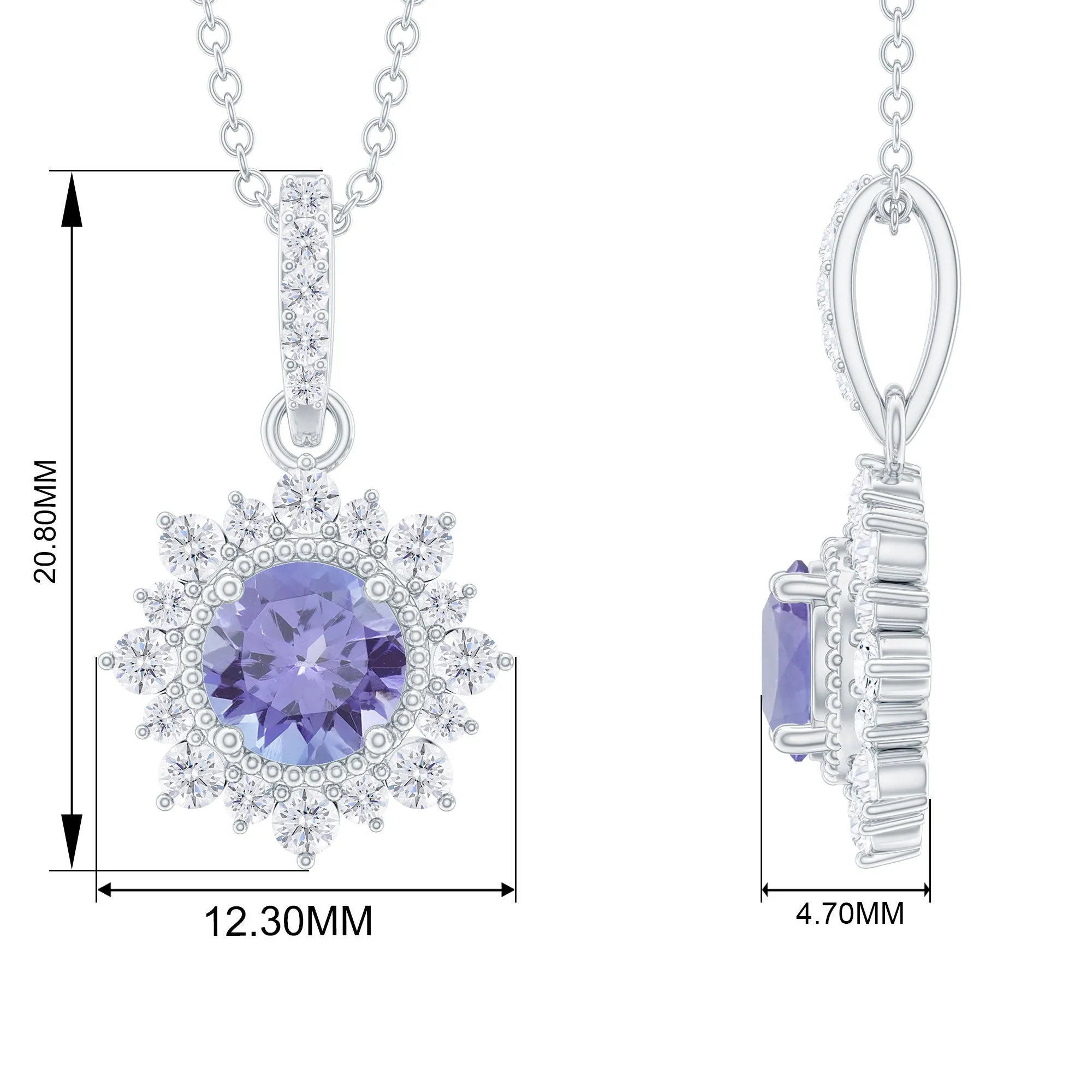 Round Tanzanite Halo Pendant with Diamond Accent Bail