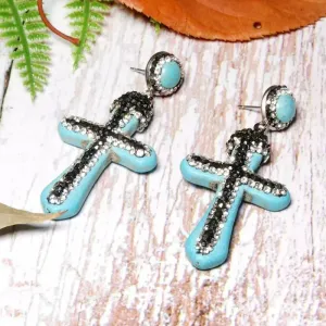 Roxxi Southwest Turquoise Cross Drop Earrings