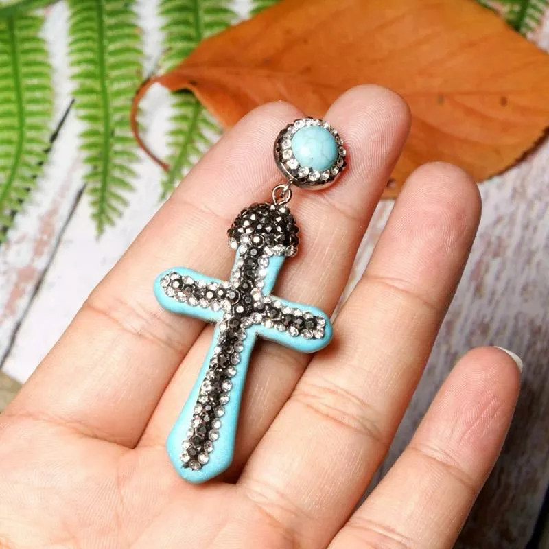 Roxxi Southwest Turquoise Cross Drop Earrings