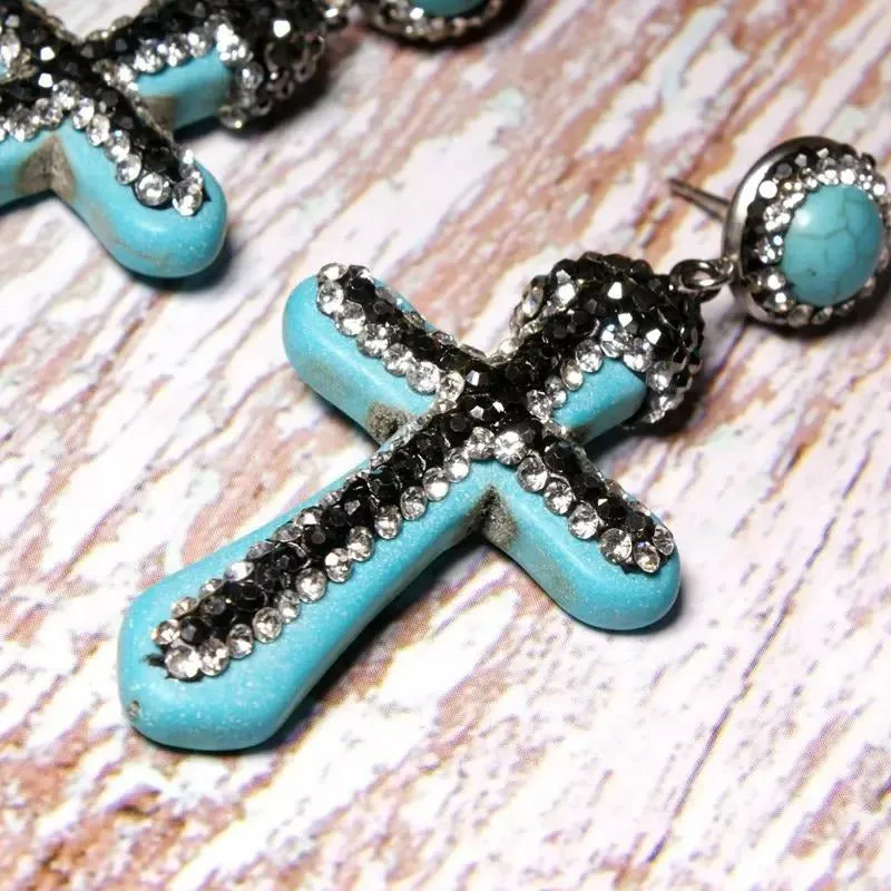 Roxxi Southwest Turquoise Cross Drop Earrings