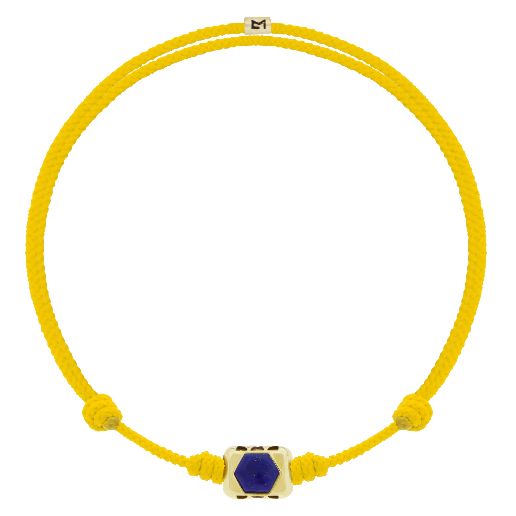 SHIELD ME Ingot with Lapis Hexagon on Yellow Cord Bracelet