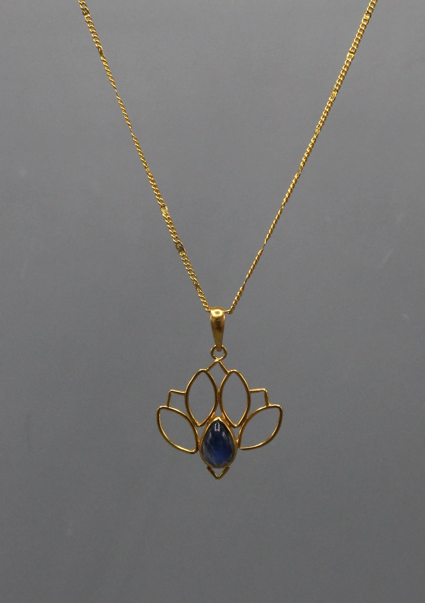 Shiny Moonstone inlaid Gold Plated Lotus Pendant