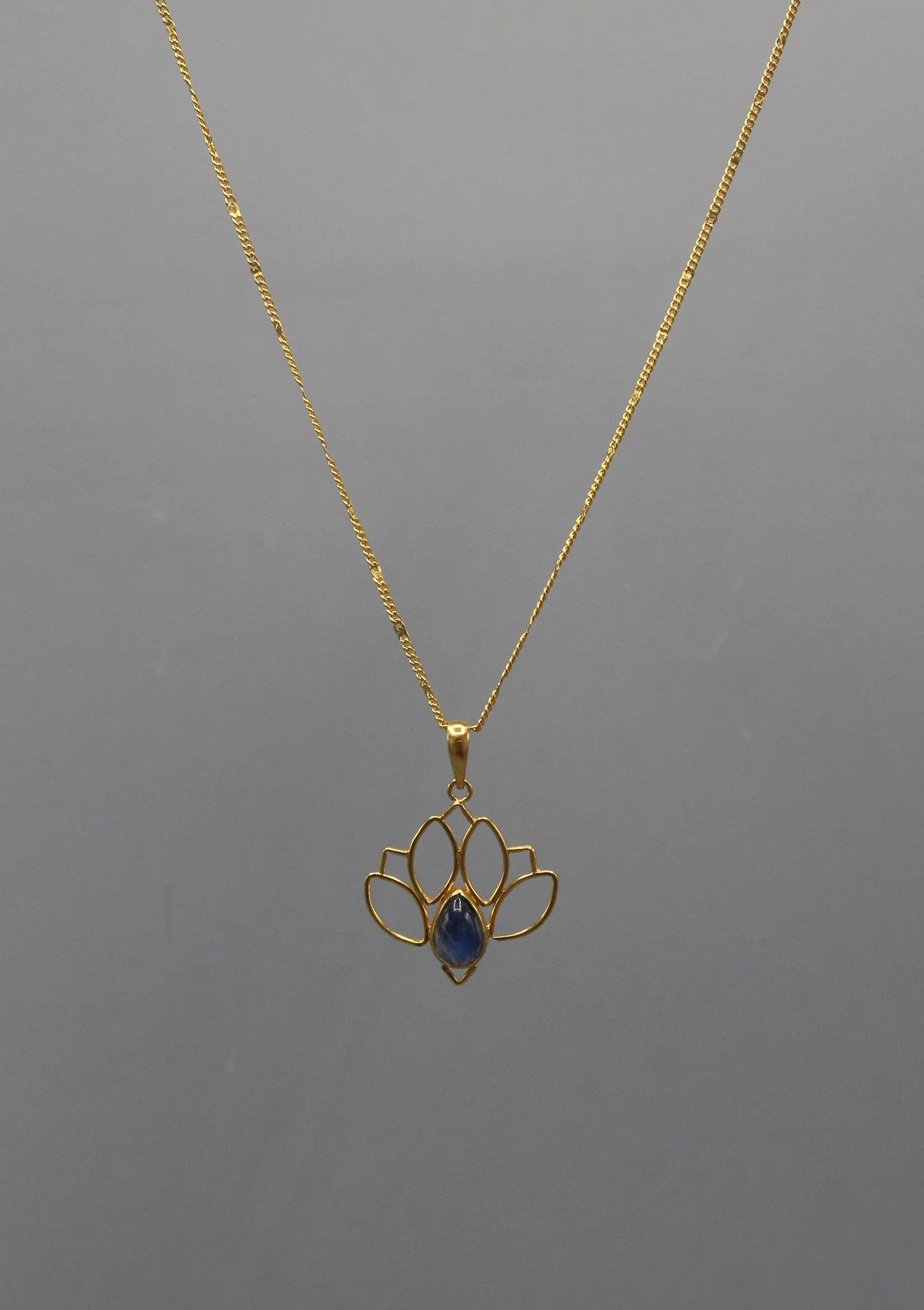 Shiny Moonstone inlaid Gold Plated Lotus Pendant