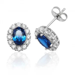 Silver & Co Blue & White Oval Cluster Cubic Zirconia Stud Earrings SEG0039SA