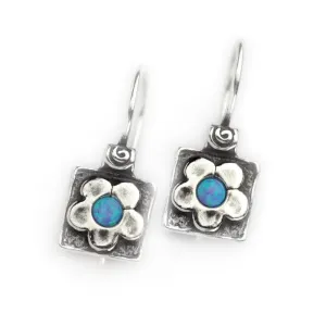 Silver Square Earrings with Opals