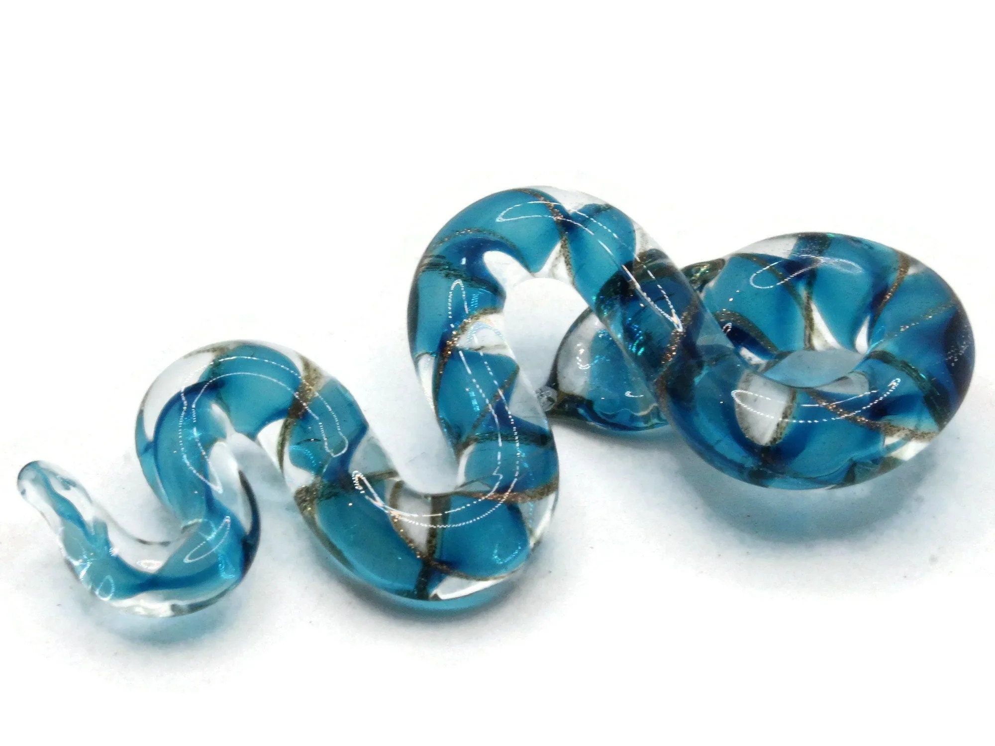 Sky Blue Gold and Clear Spiral Glass Snake Pendant