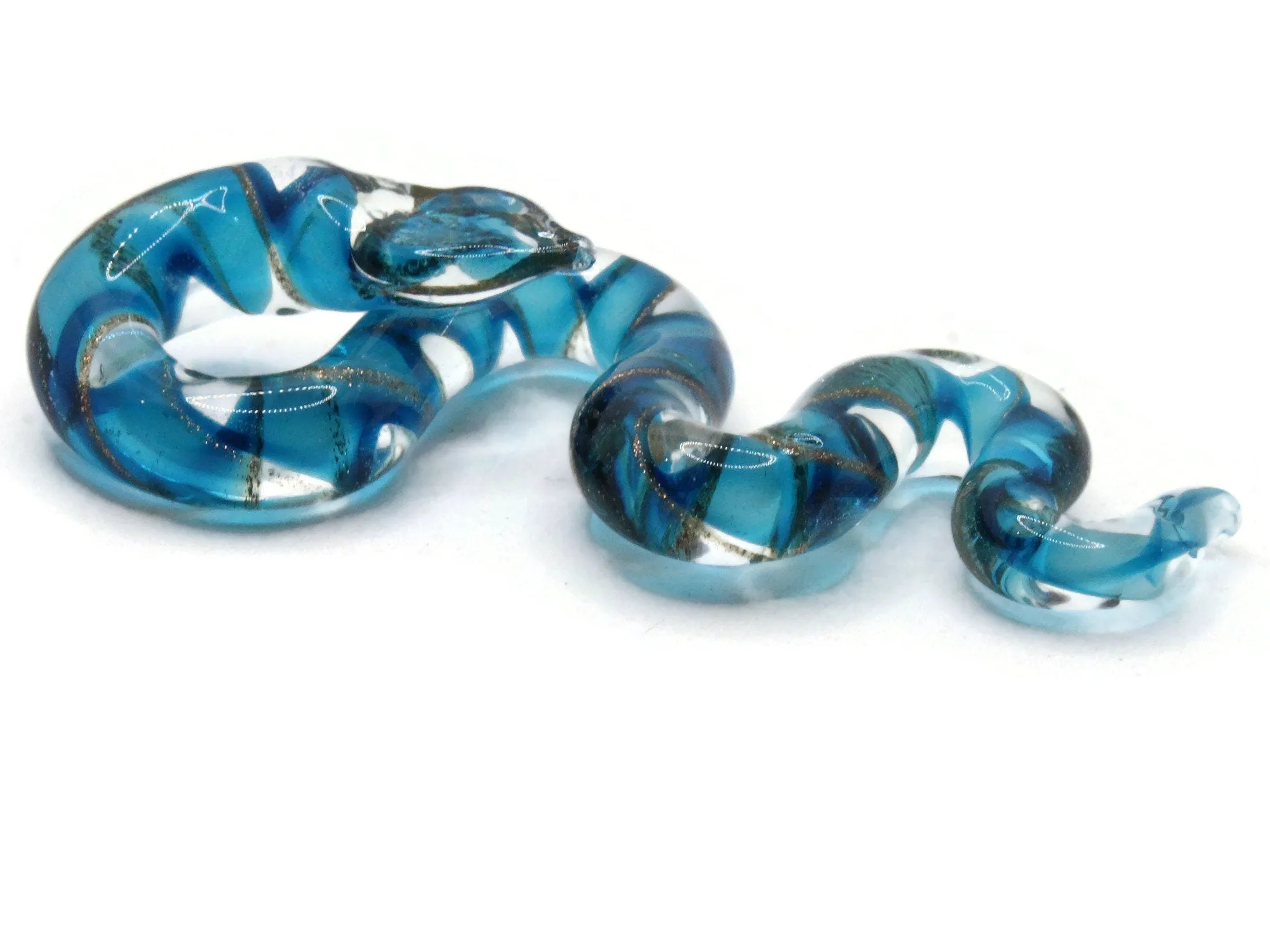 Sky Blue Gold and Clear Spiral Glass Snake Pendant