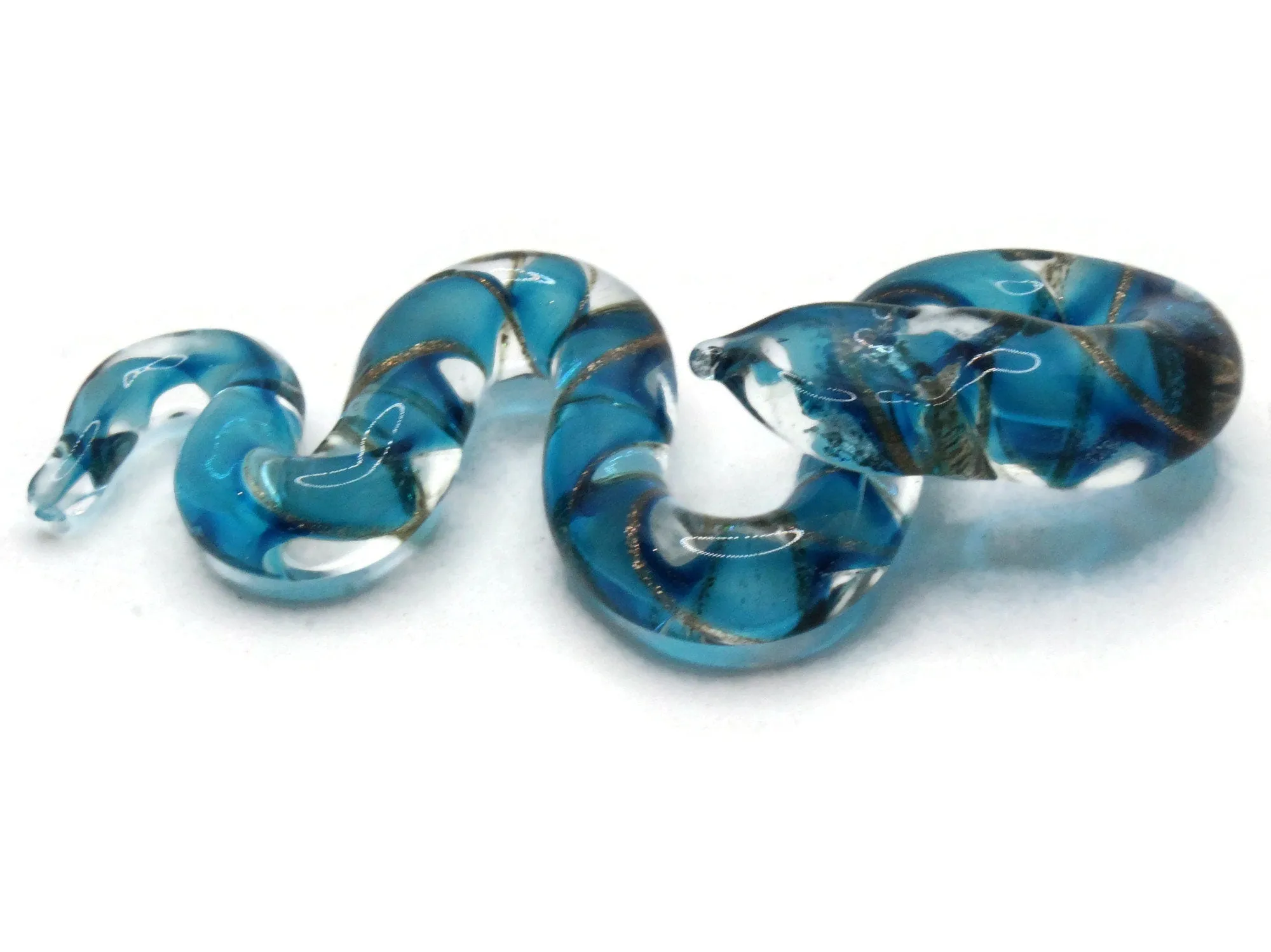 Sky Blue Gold and Clear Spiral Glass Snake Pendant