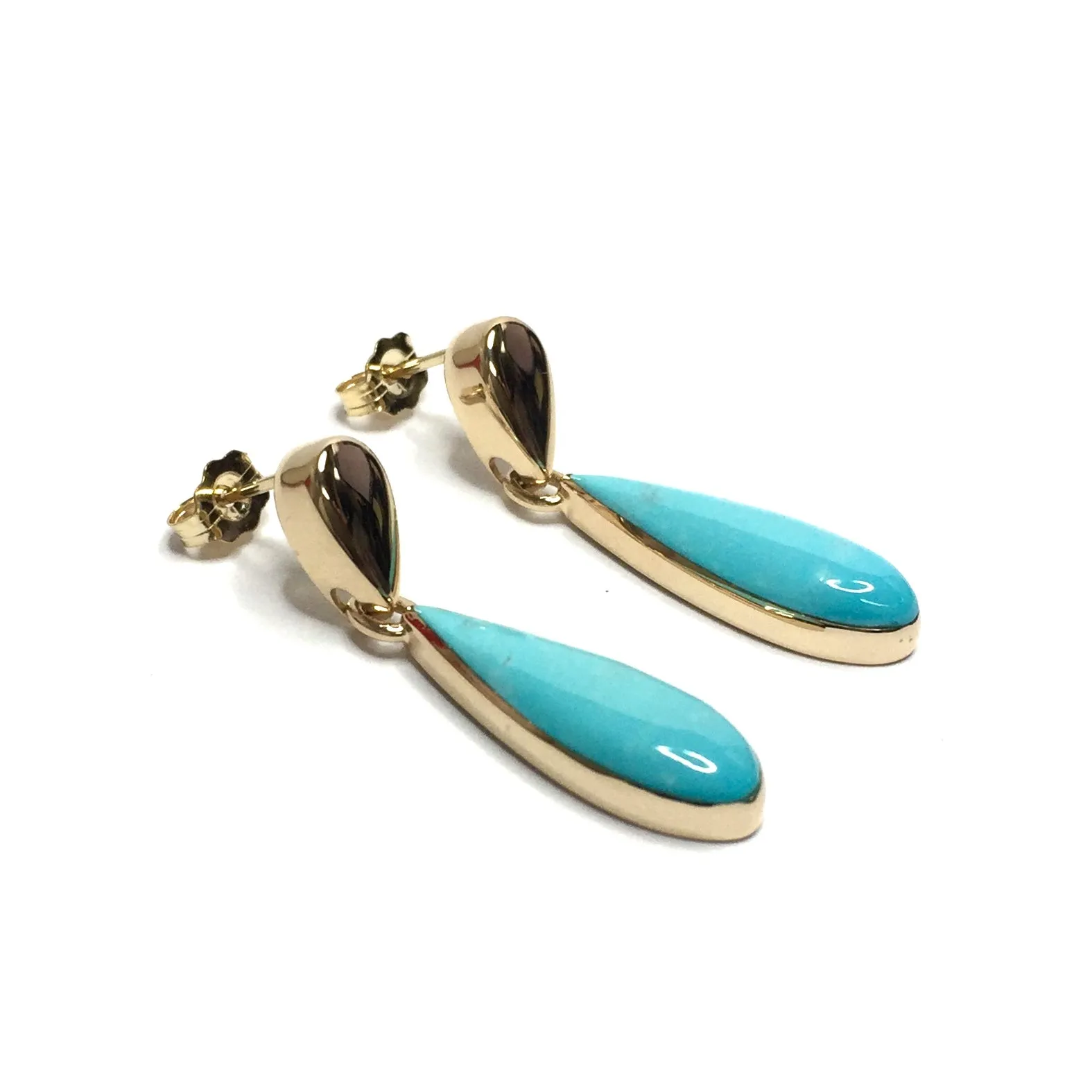 Sleeping Beauty Turquoise Tear Drop Inlaid Earrings