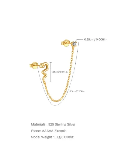 Snake Double Chain Earrings 925 Sterling Silver 18K Gold Plated