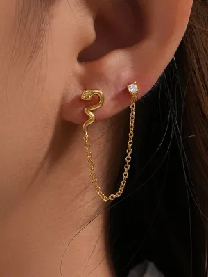 Snake Double Chain Earrings 925 Sterling Silver 18K Gold Plated