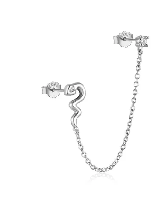 Snake Double Chain Earrings 925 Sterling Silver 18K Gold Plated