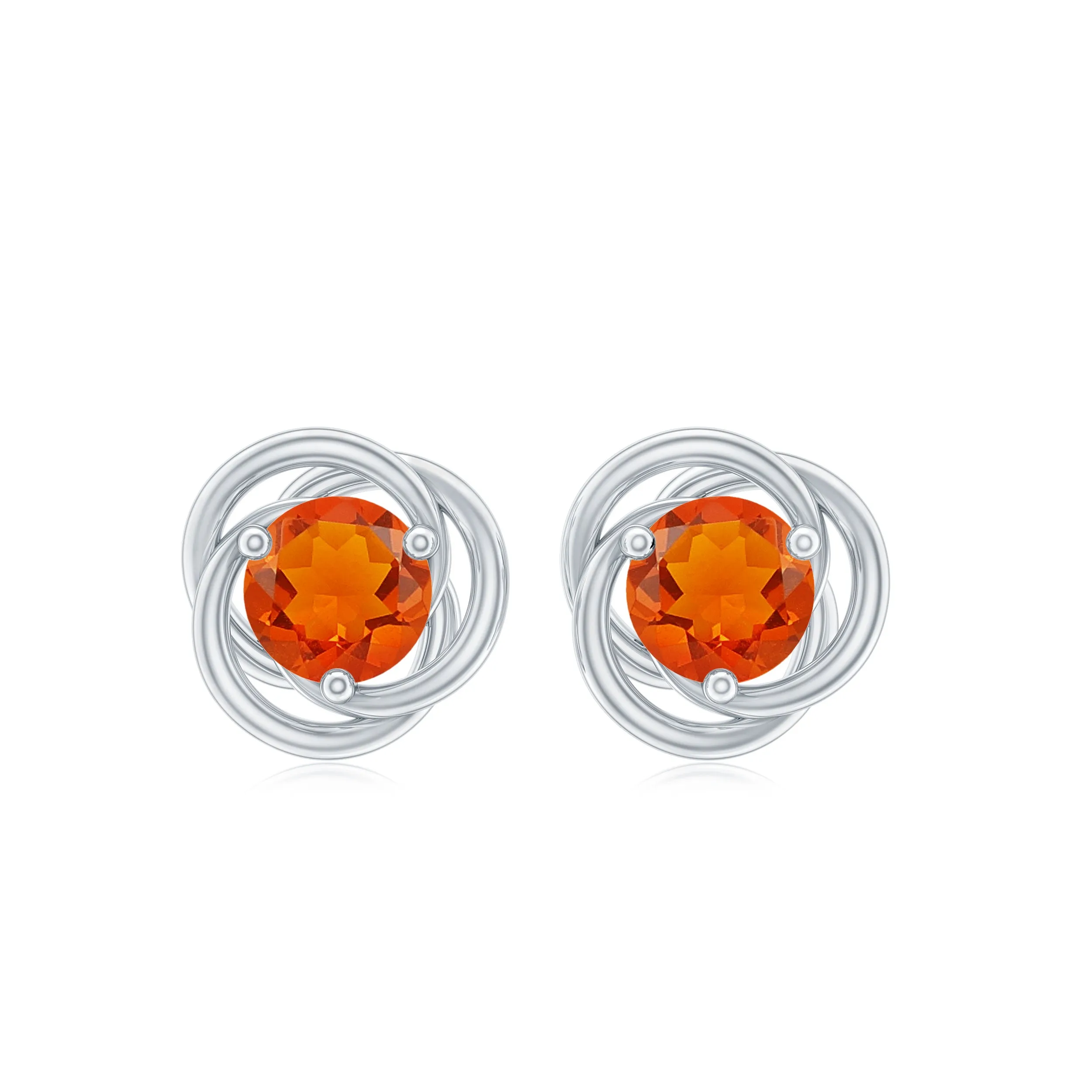 Solitaire Fire Opal Swirl Stud Earrings in 3 Prong Setting