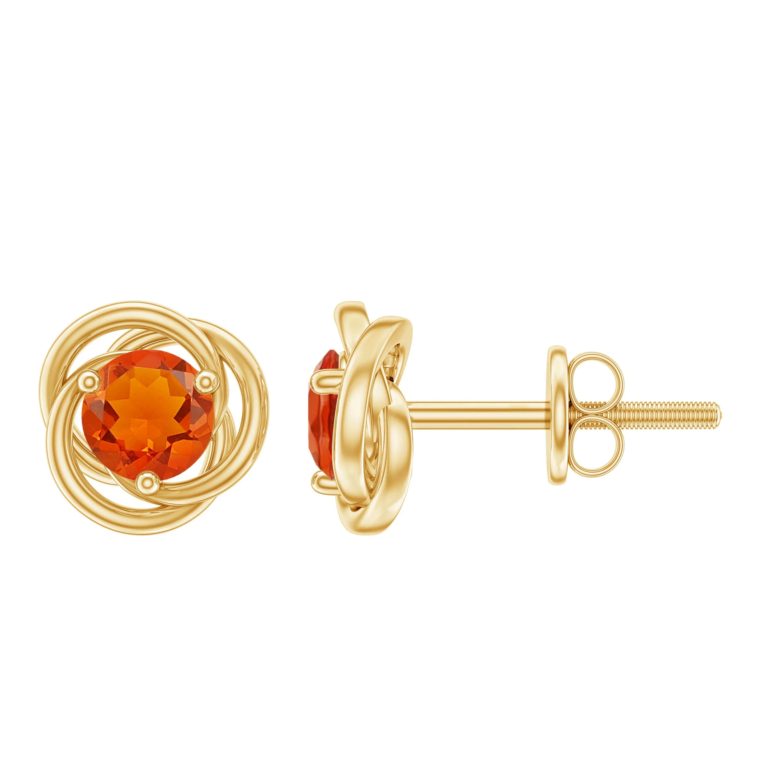 Solitaire Fire Opal Swirl Stud Earrings in 3 Prong Setting