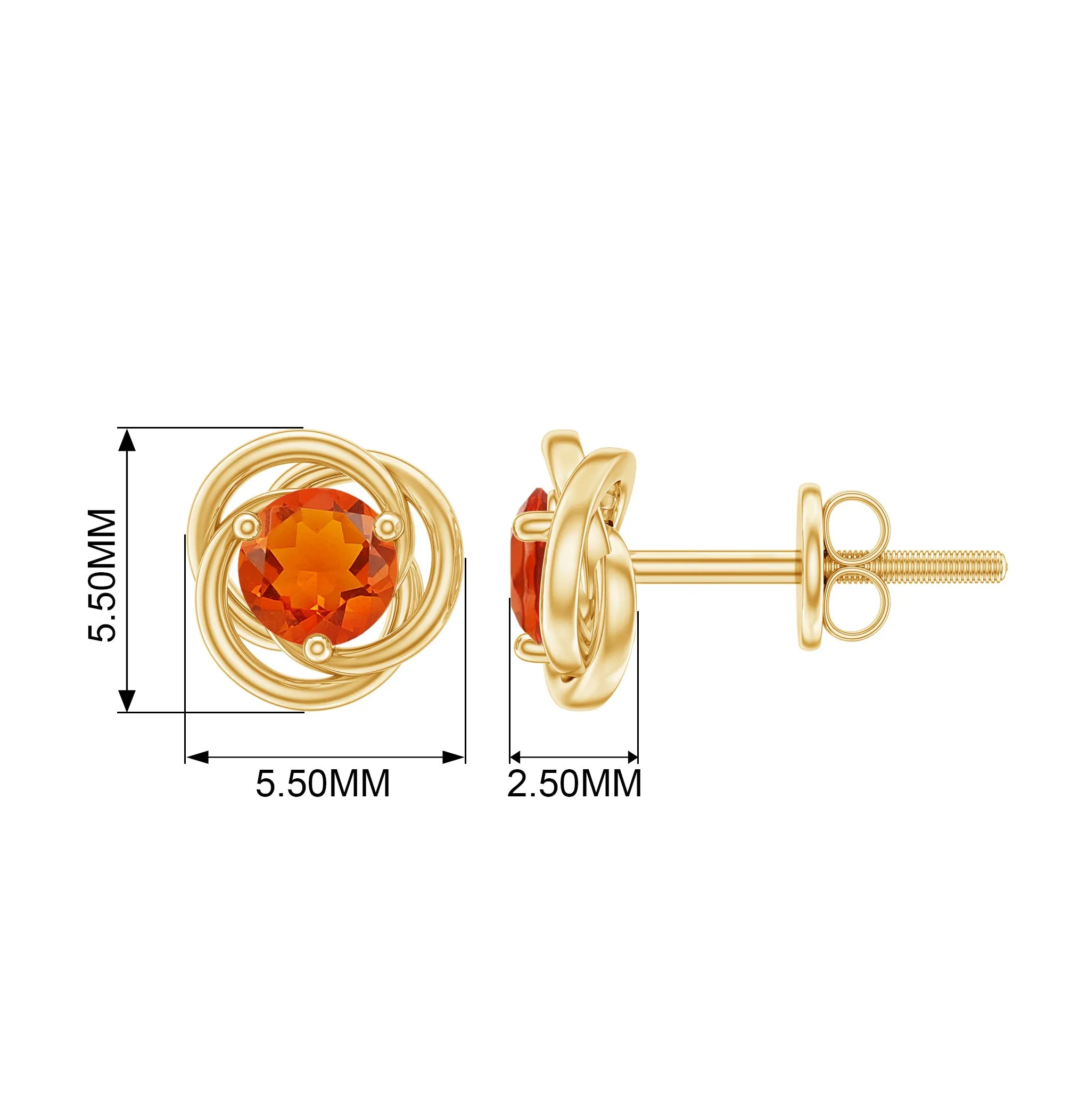 Solitaire Fire Opal Swirl Stud Earrings in 3 Prong Setting