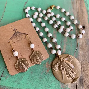 St Michael Beige Necklace and Earrings