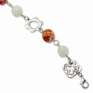 Stainless Steel Red Agate & Moonstone Bracelet