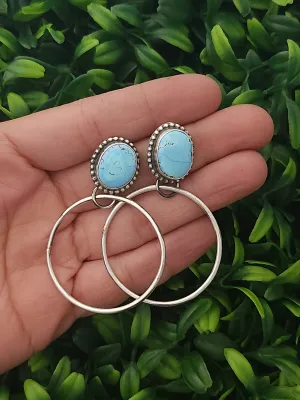 Stamped Sterling Silver Golden Hills Turquoise Hoop Earrings