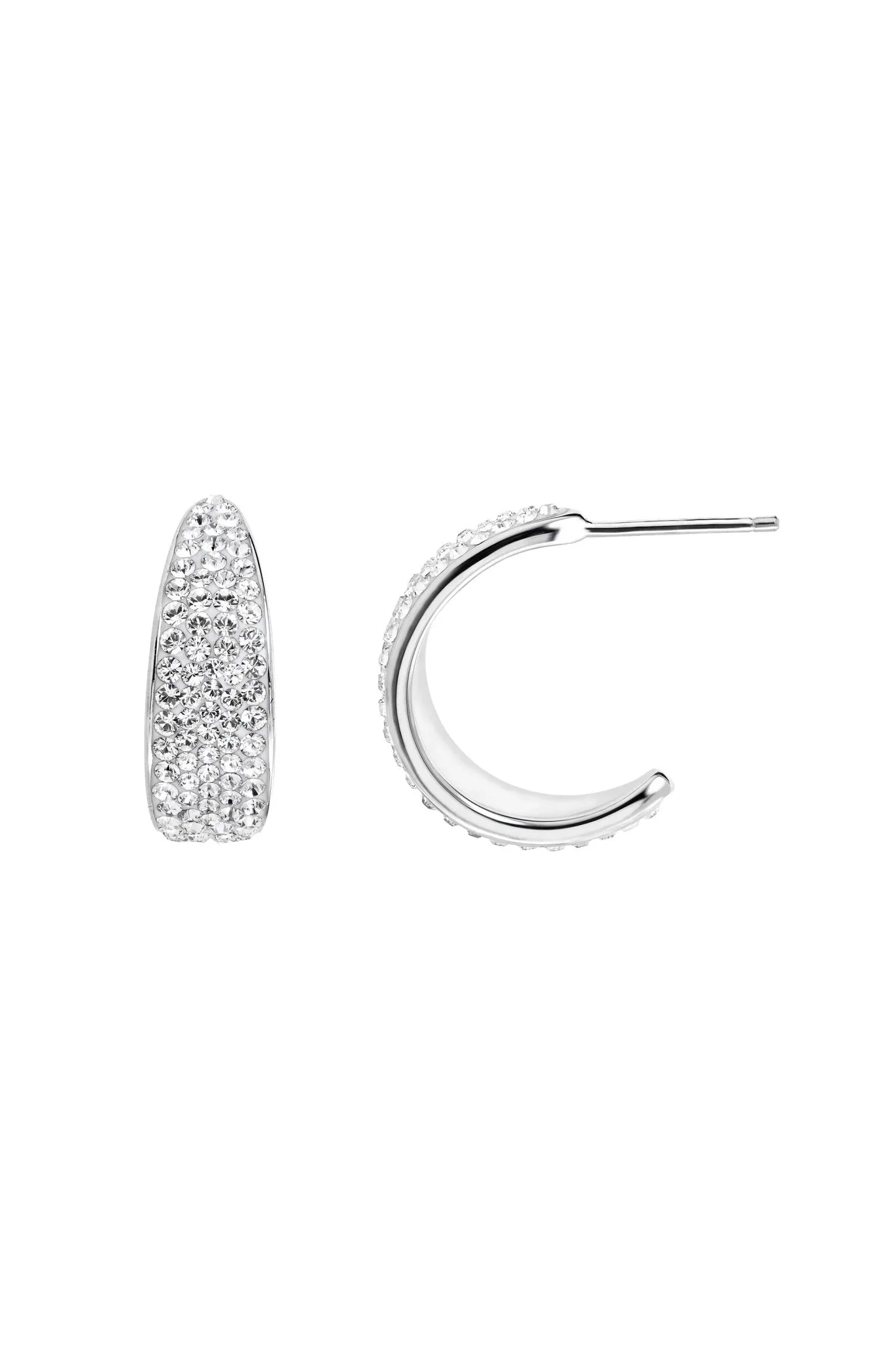 Sterling Silver Crystal Half Hoop Stud Earrings