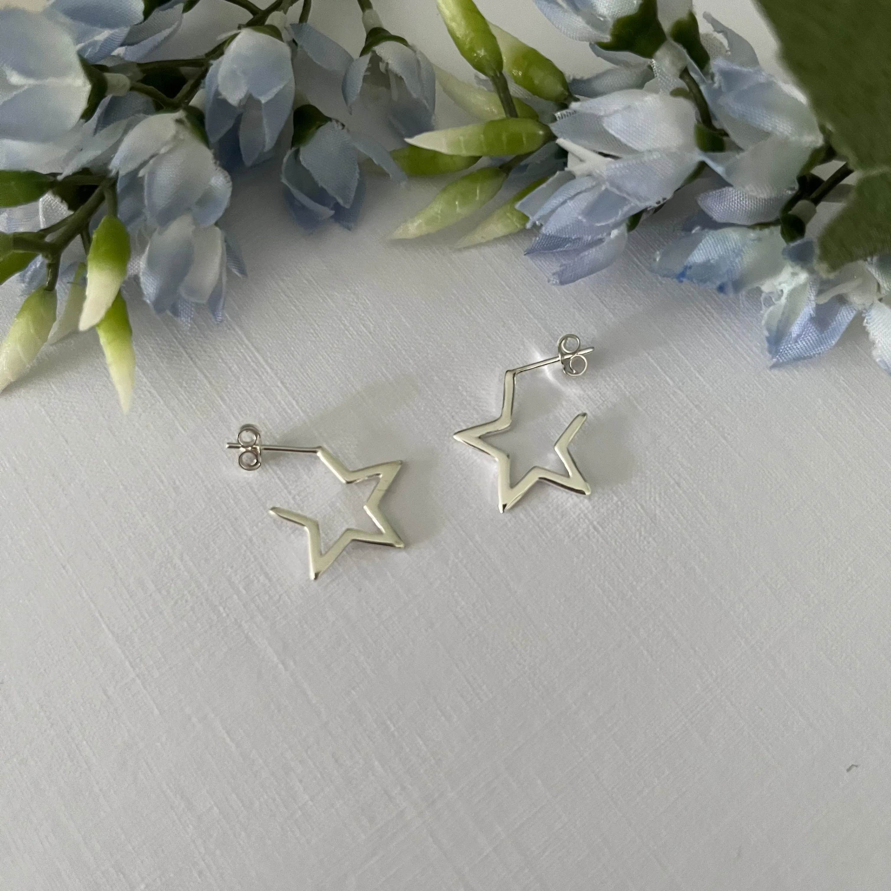 Sterling Silver Star Partial Hoop Earrings