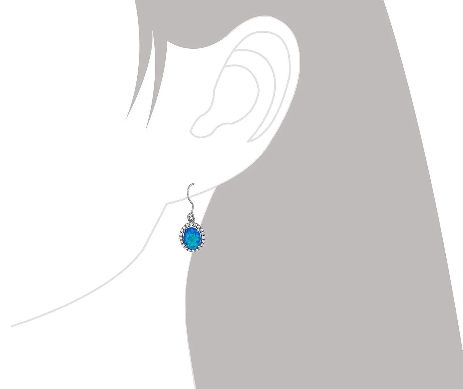 Sterling Silver Synthetic Blue Opal Oval Dangle Earrings