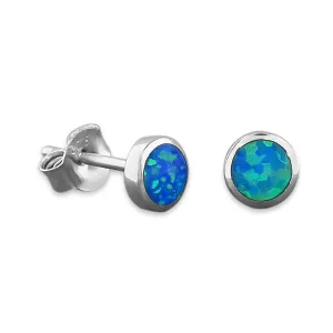 Sterling Silver Synthetic Opal Circle Stud Earrings Mini XS 5mm