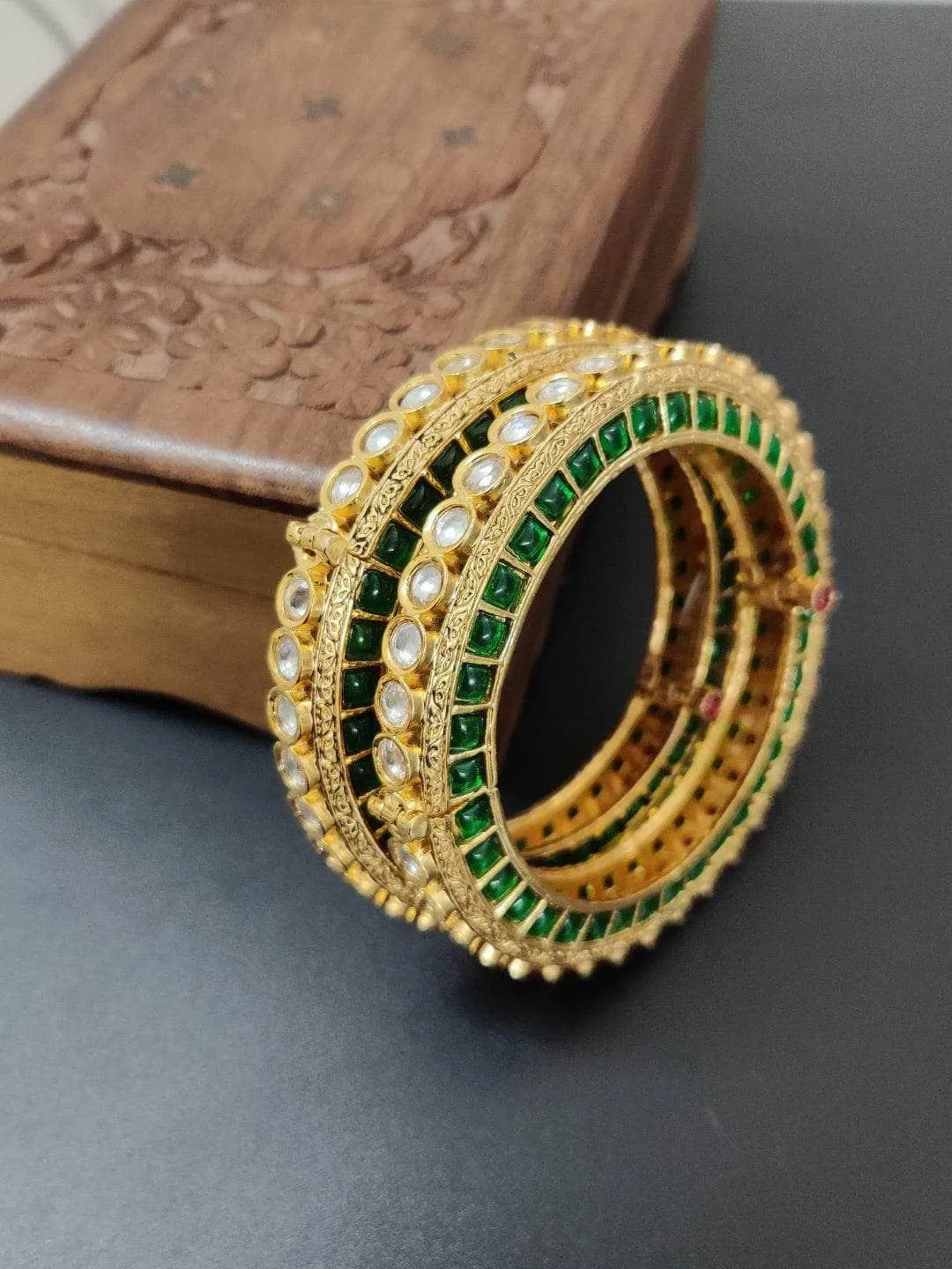 Studded Emerald Stone Bangle