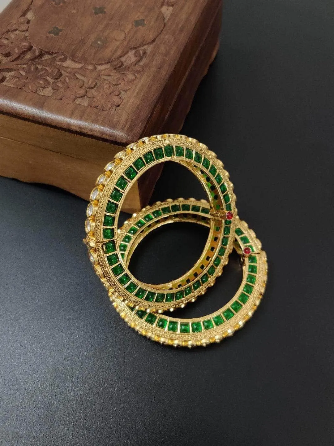 Studded Emerald Stone Bangle