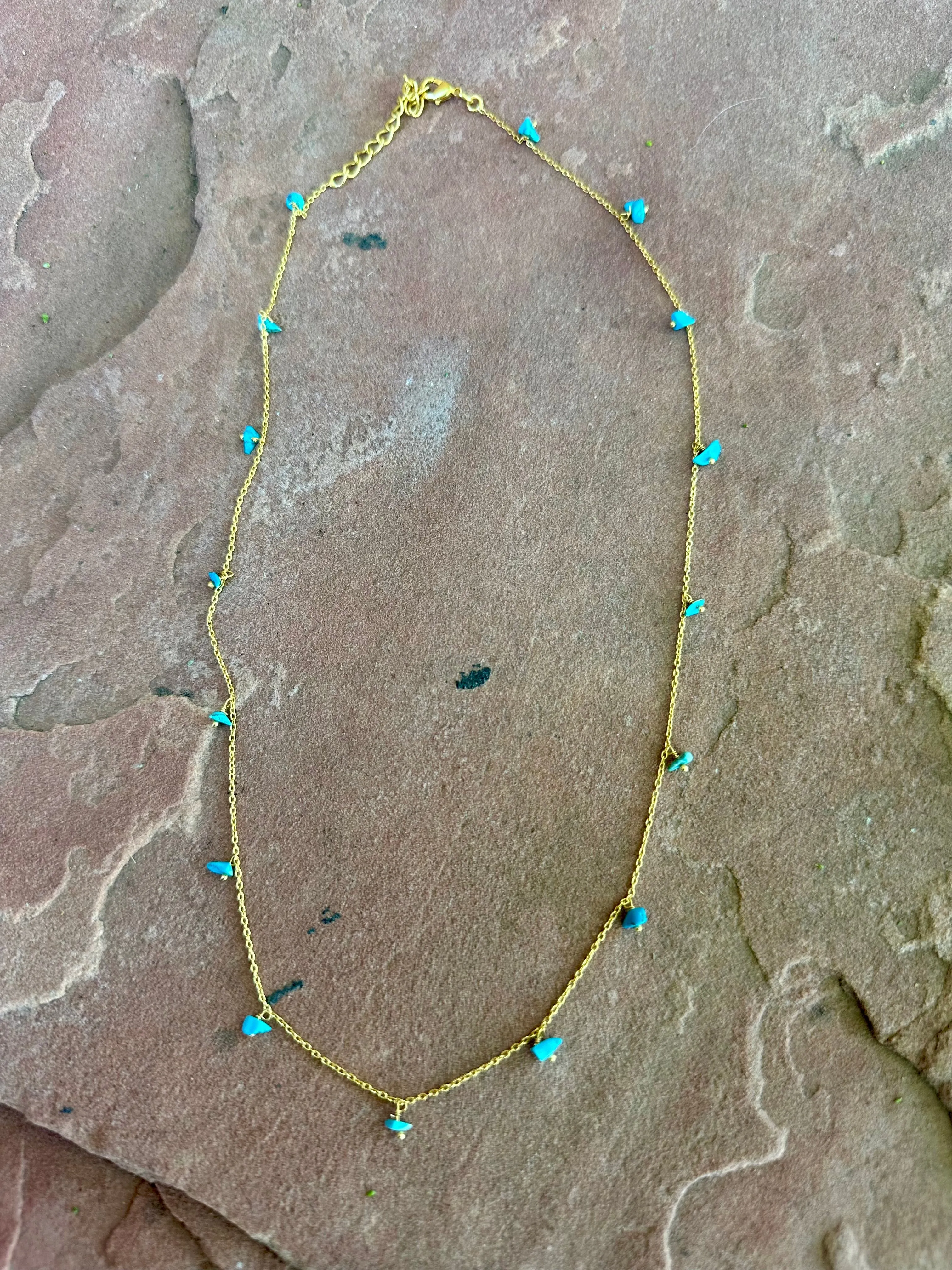 “The Golden Collection” Earthy Treasure Handmade Natural Turquoise 14k Gold Plated Necklace