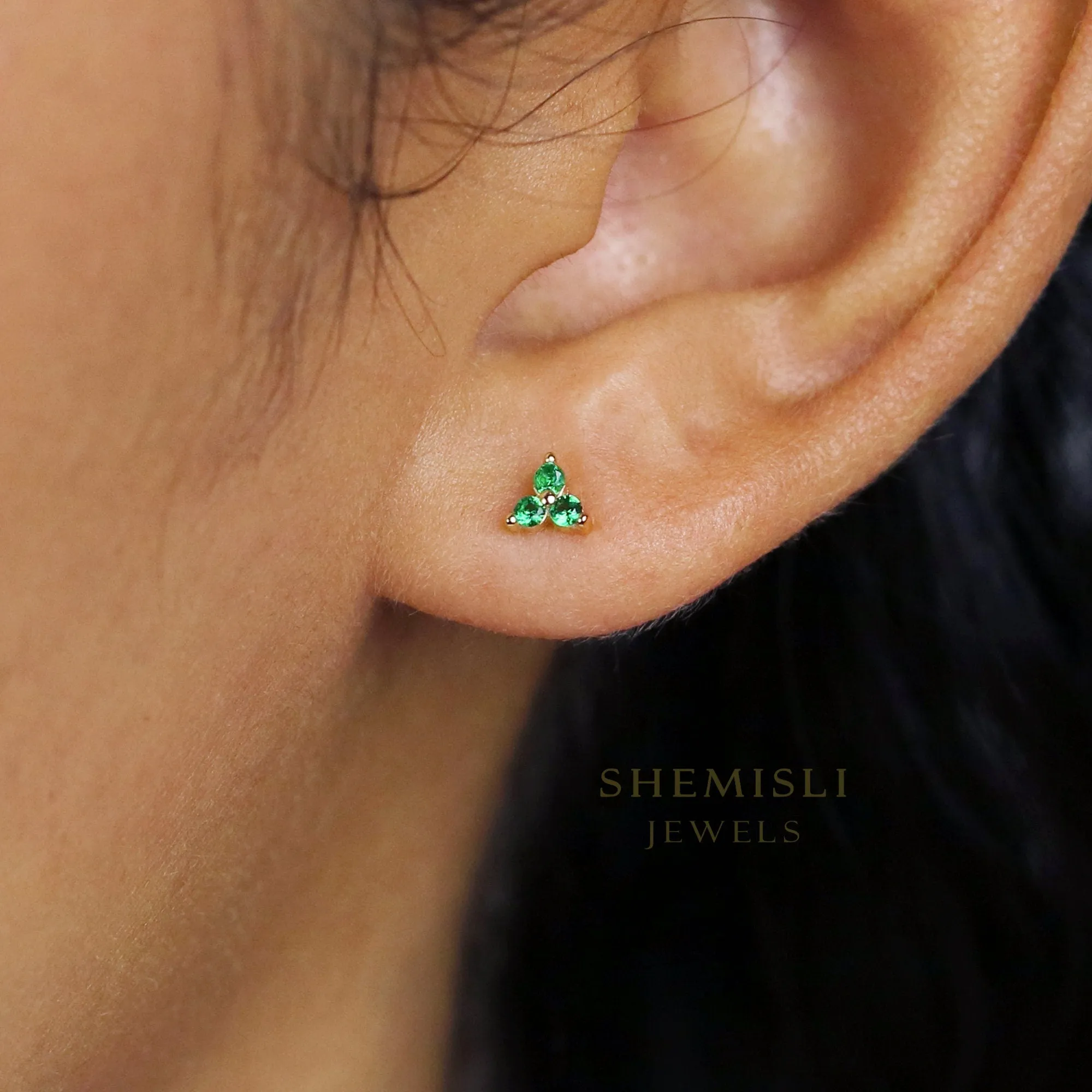 Tiny Clover Flower Stud, White Emerald Turquoise Sapphire Black Opal, Unisex, Gold, Silver SHEMISLI SS039, SS151, SS152, SS244, SS245, SS184