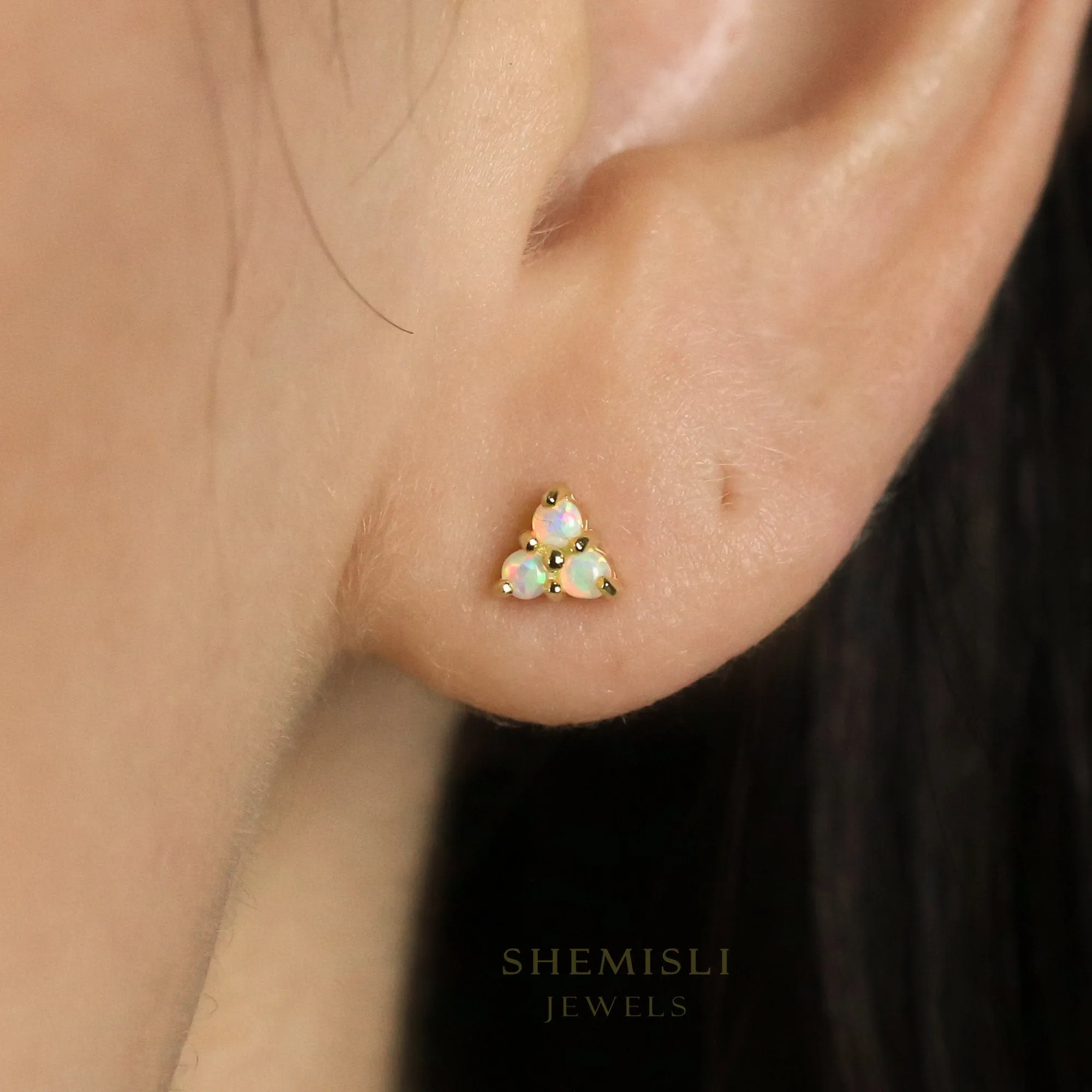 Tiny Clover Flower Stud, White Emerald Turquoise Sapphire Black Opal, Unisex, Gold, Silver SHEMISLI SS039, SS151, SS152, SS244, SS245, SS184