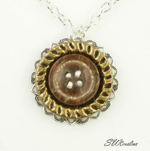 Topaz Brown Pearl Button Pendant