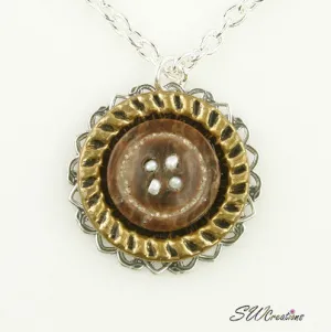 Topaz Brown Pearl Button Pendant