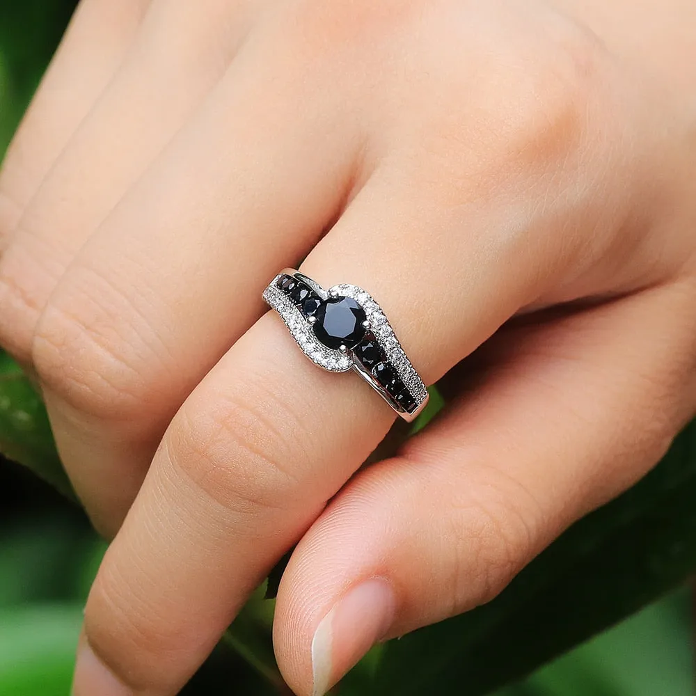 Trendy Jewelry Black Zircon Engagement Ring for Women in Silver Color