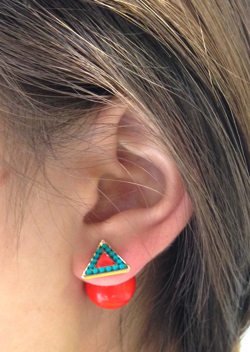 Triangle Orange & Turquoise Double-Sided Earrings