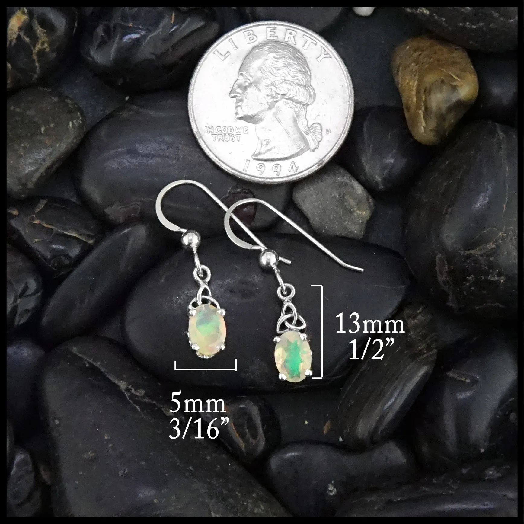 Trinity Knot Drop Earrings with Ethiopian Opal