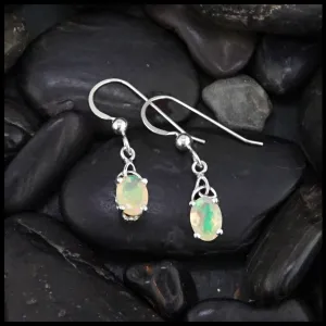 Trinity Knot Drop Earrings with Ethiopian Opal