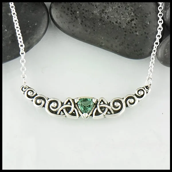 Trinity Scroll Bar Pendant with Green Tourmaline