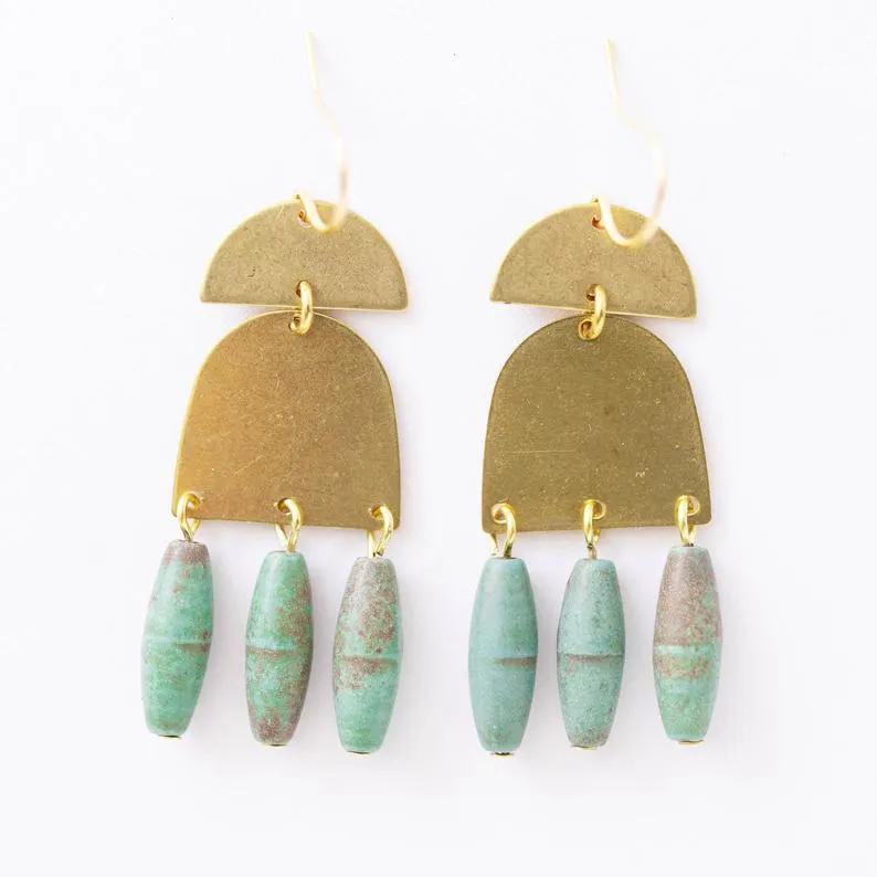 Turquoise and Brass Earrings