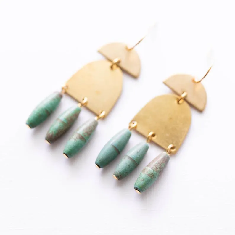 Turquoise and Brass Earrings