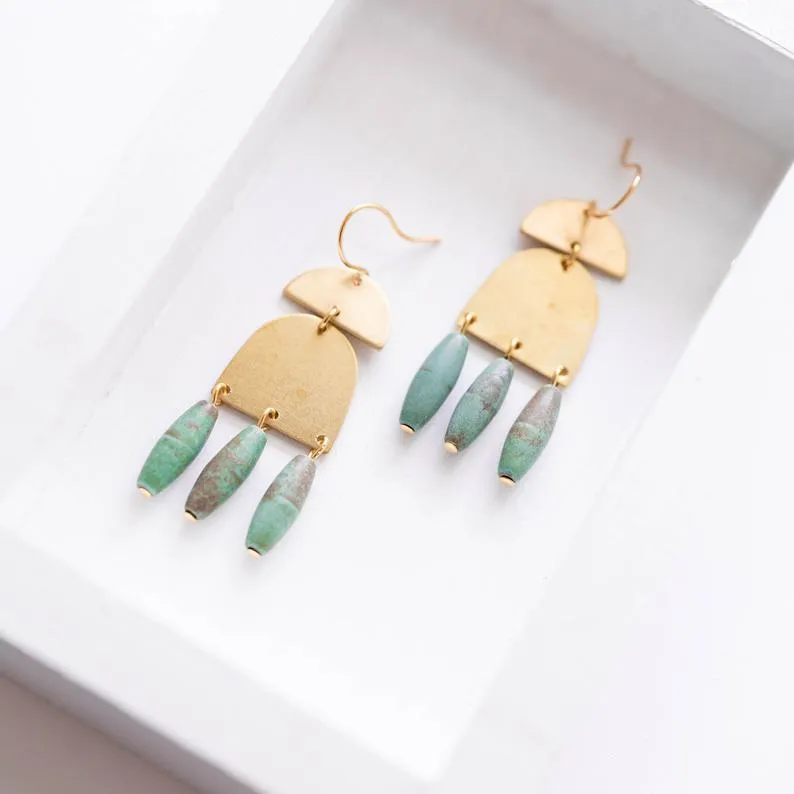 Turquoise and Brass Earrings