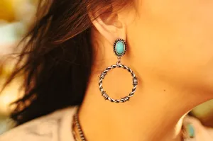 Turquoise Barbed Wire Dangle Hoop Earrings