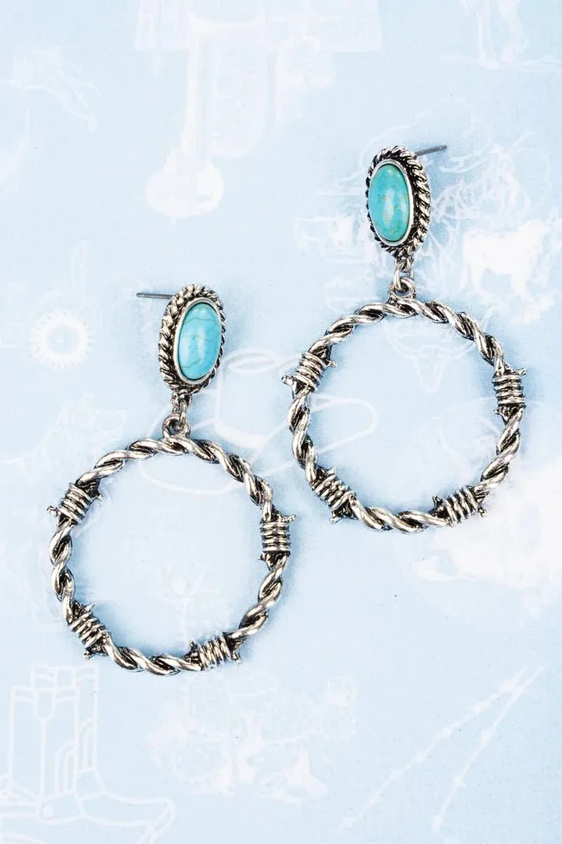 Turquoise Barbed Wire Dangle Hoop Earrings