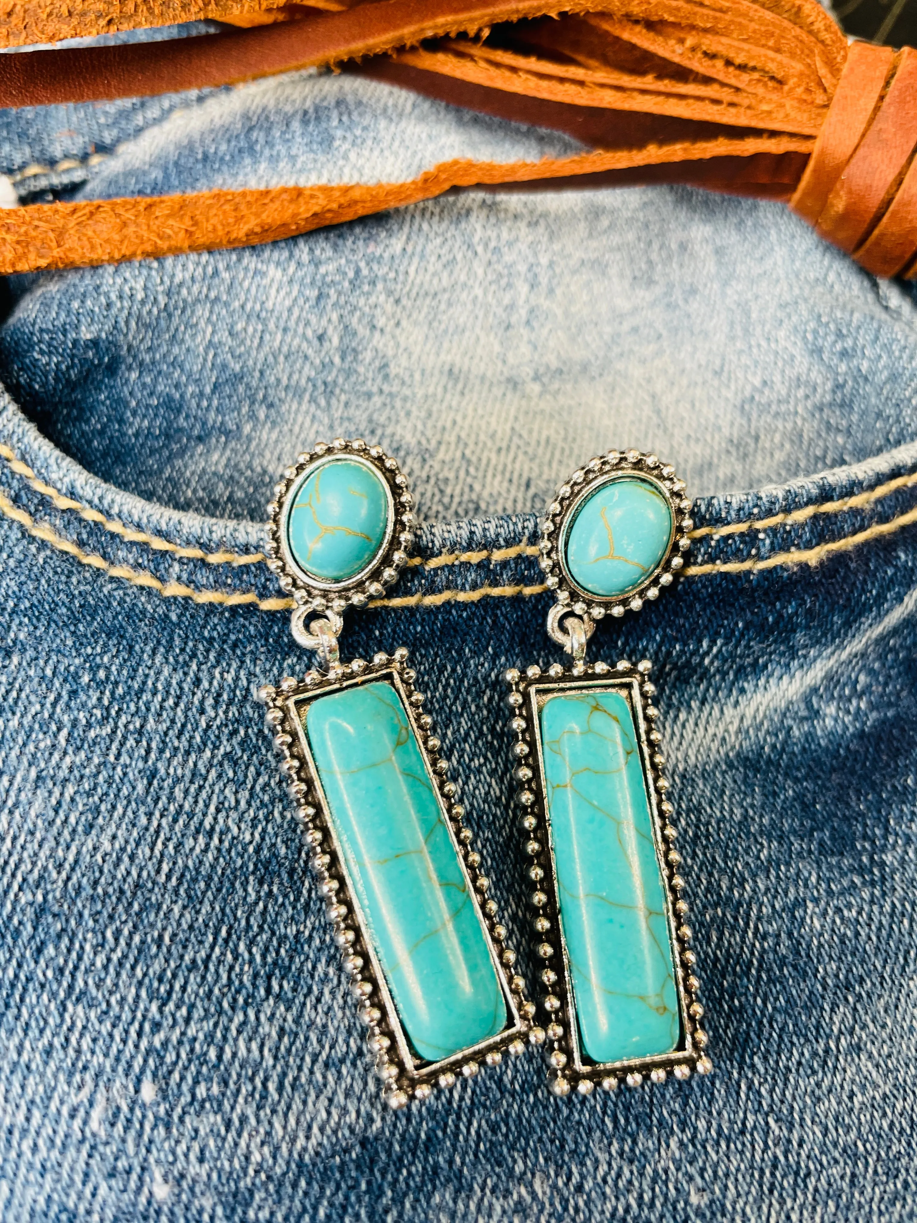 Turquoise Rectangle Drop Earrings