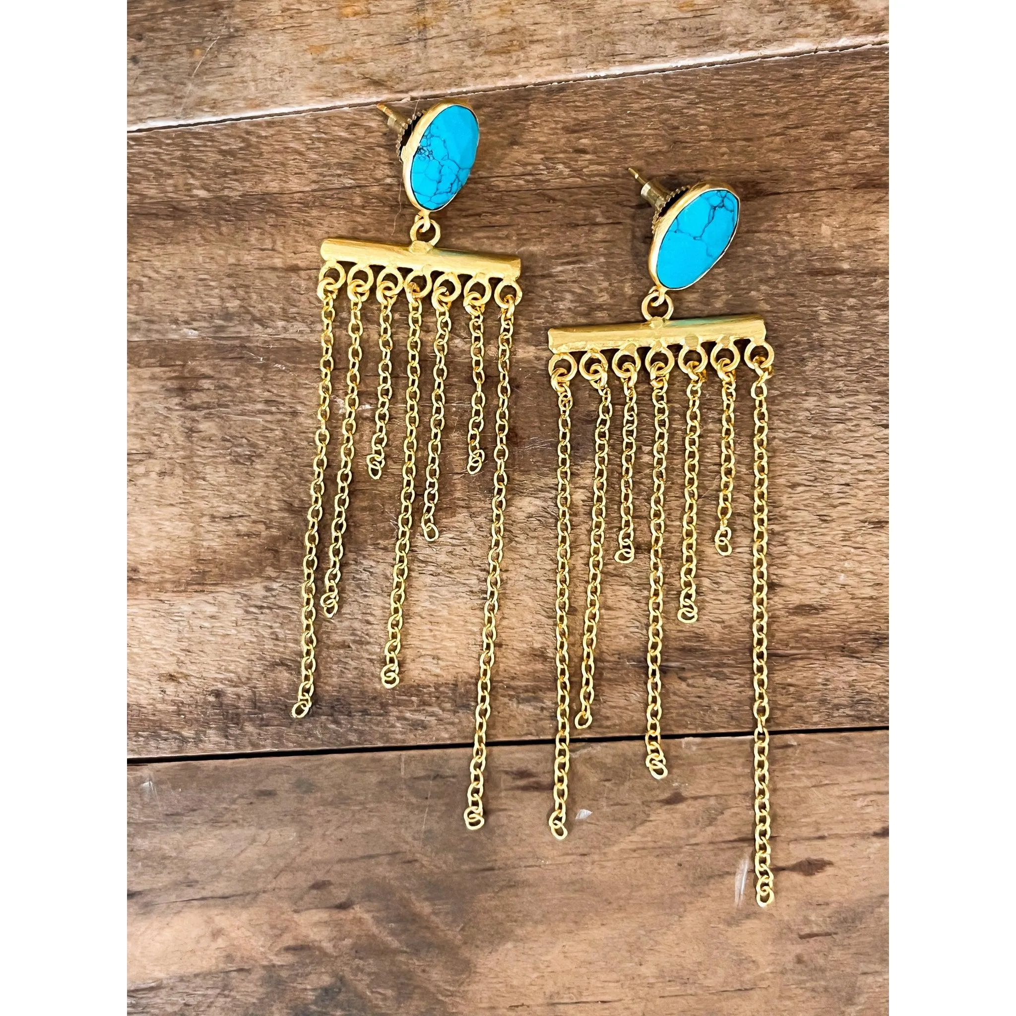 Turquoise w/ Gold Chain Earrings