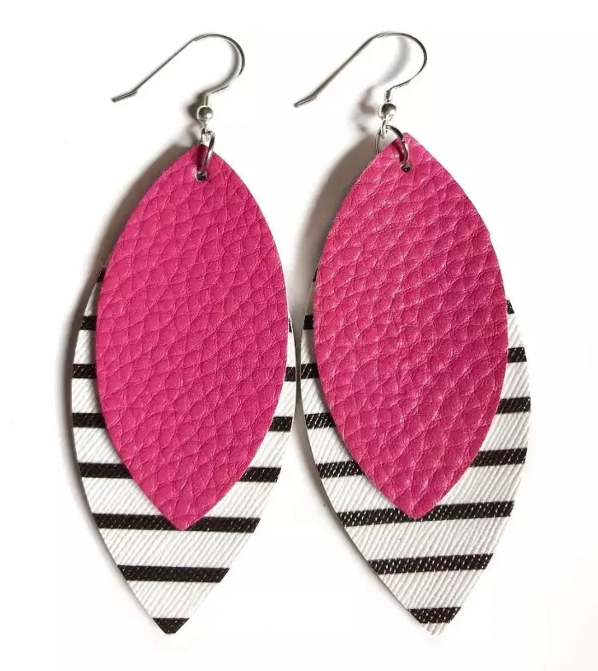 Two Layered Colorful Striped Leather Earrings