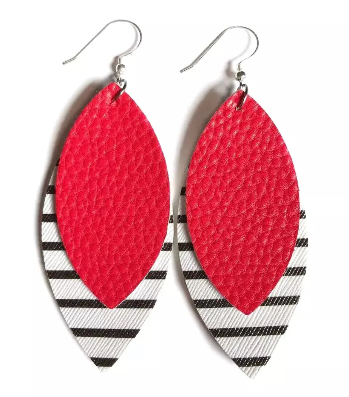 Two Layered Colorful Striped Leather Earrings