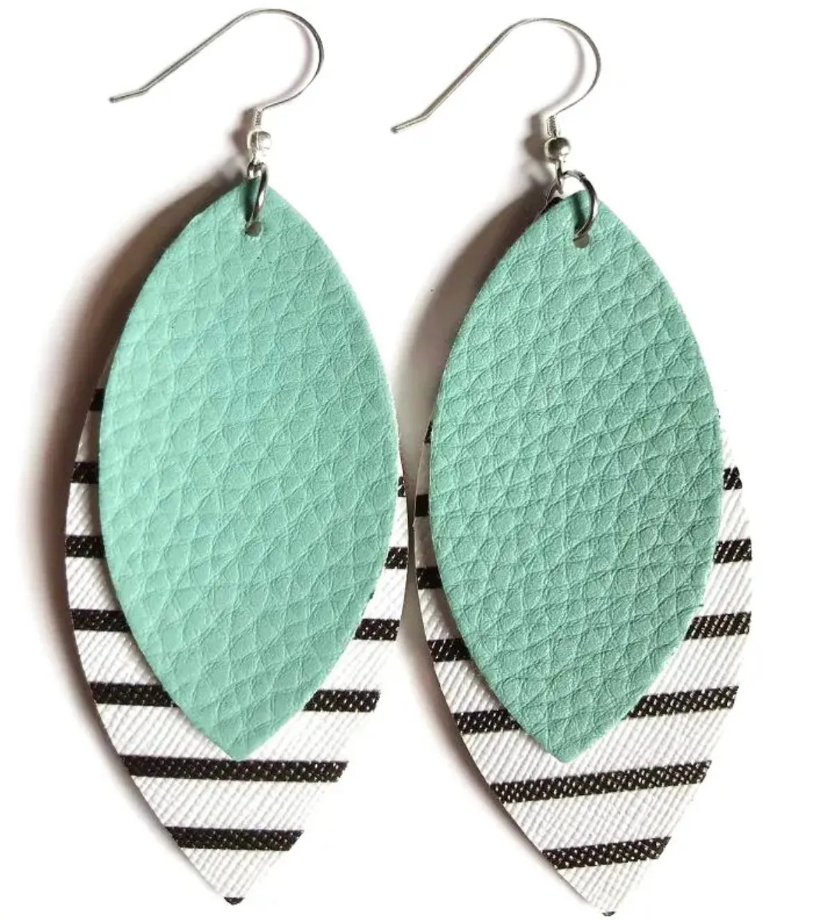 Two Layered Colorful Striped Leather Earrings