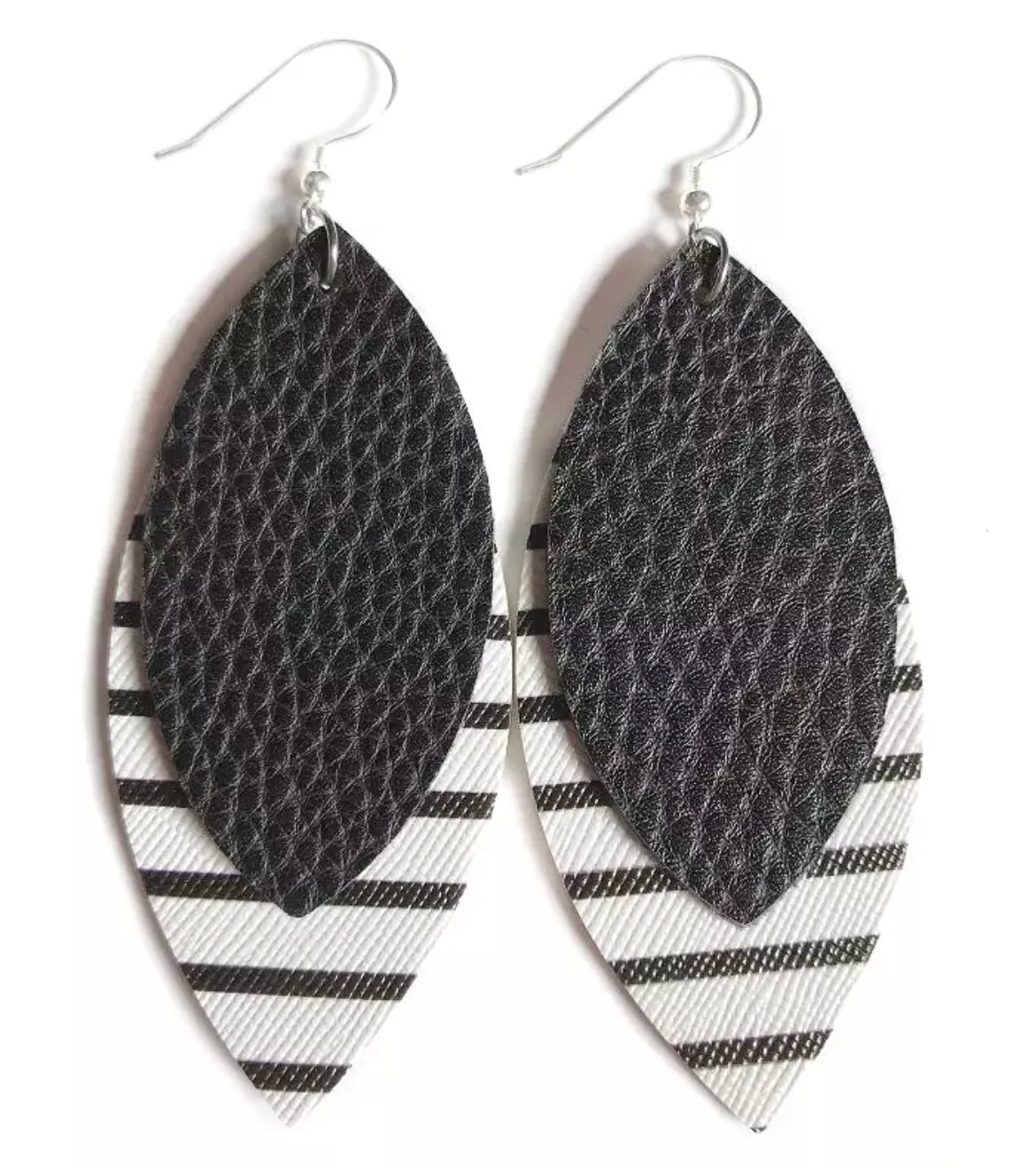 Two Layered Colorful Striped Leather Earrings