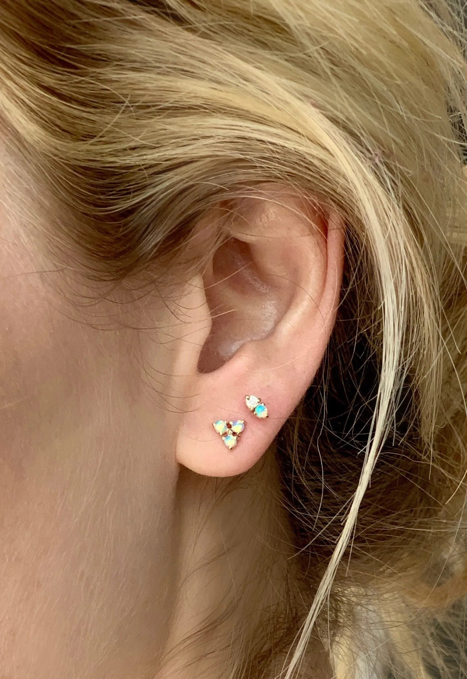 Two Step Diamond and Opal Earring